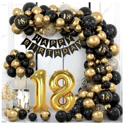 Balony girlanda balonowa dekoracja 18 urodziny czarny złoty duży zestaw 89szt