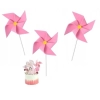 Topper na tort wiatraczek różowy dla dziewczynki dekoracje na roczek baby shower urodziny wiatrak zestaw 3 sztuk