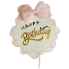 Topper ozdoby na tort napis Happy Birthday z różową kokardką dekoracje urodzinowe