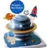 Topper piker ozdoby na tort napis Happy Birthday kosmos planeta rakieta dekoracje urodzinowe zestaw 6 sztuk