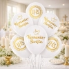Balony dekoracje komunijne 6 sztuk napis IHS Komunia Święta biały złoty