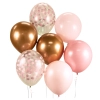 Balony dekoracje urodzinowe lateksowe 7 sztuk róż rose gold konfetti