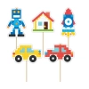 Topper piker ozdoby na tort babeczki robot rakieta minecraft piksele dekoracje urodzinowe zestaw 5 sztuk