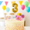 Świeczka na tort złota cyfra 3 świeczki urodzinowe ozdobne 1 sztuka