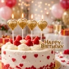 Świeczki serduszka złote brokatowe kulki napis happy birthday na bok tortu 5el