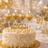 Świeczki serduszka złote brokatowe kulki napis happy birthday na bok tortu 5el