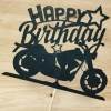 Topper na tort napis Happy Birthday czarny brokatowy motor dekoracje urodzinowe
