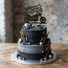 Topper na tort napis Happy Birthday czarny brokatowy motor dekoracje urodzinowe