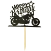 Topper na tort napis Happy Birthday czarny brokatowy motor dekoracje urodzinowe