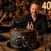 Topper na tort napis Happy Birthday czarny brokatowy motor dekoracje urodzinowe