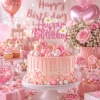 Topper na tort napis Happy Birthday różowy brokatowy dekoracje urodzinoweTopper na tort napis Happy Birthday różowy brokatowy dekoracje urodzinowe