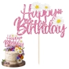 Topper na tort napis Happy Birthday różowy brokatowy dekoracje urodzinowe