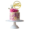 Topper ozdoby na tort napis Happy Birthday okrągły złoty dekoracje urodzinowe