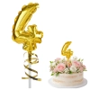 Balon foliowy na patyku ozdoby na tort cyfra 4 złoty dekoracje urodzinowe