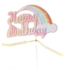 Topper ozdoby na tort napis Happy Birthday kolorowa tęcza dekoracje urodzinowe