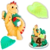 Figurki ozdoby na tort topper dinozaur liście dekoracje urodzinowe dino zestaw cukrowy 3 sztuki