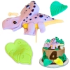 Figurki ozdoby na tort topper dinozaur liście dekoracje urodzinowe dino zestaw cukrowy 3 sztuki