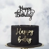 Topper ozdoby na tort napis Happy Birthday czarny brokatowy dekoracje urodzinowe