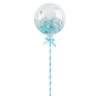 Balon transparentny na patyczku z konfetti -niebieski