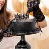 Korona na tort czarna z czarnymi kryształami diamentami tiara diadem dekoracja dla księżniczki