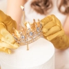 Korona na tort zlota ze srebrnymi kryształami diamentami tiara diadem dekoracja dla księżniczki