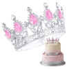 Korona na tort srebrna z różowymi kryształami diamentami tiara diadem dekoracja dla księżniczki