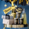 Kubeczki papierowe jednorazowe czarne złote gwiazdki Sylwester Nowy Rok dekoracja Happy New Year 6 szt