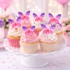 Motyle ozdoby na tort motyl waflowy dekoracje urodzinowe fioletowe mix 8 sztuk