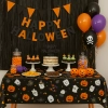 Obrus na stół halloween czarny foliowy dynia nietoperz kot duch 274x137cm