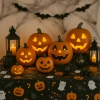 Obrus na stół halloween czarny foliowy dynia nietoperz kot duch 274x137cm