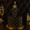 Świeczka na tort z koroną czarna cyfra 3 glamour