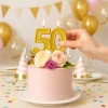 Świeczki ozdoby na tort świeczka urodziny cyfra 50 złota brokatowa jubileusz rocznica