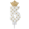 Świeczki na tort cyfra 5 świeczka biała ze złotą koroną dekoracje urodzinowe
