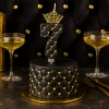 Świeczka na tort z koroną czarna cyfra 7 glamour