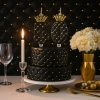 Świeczka na tort z koroną czarna cyfra świeczki 50 urodziny glamour
