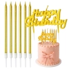 Świeczki ozdoby na tort świeczka prosta napis happy birthday dekoracje urodzinowe złote 7 sztuk