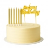 Świeczki ozdoby na tort świeczka prosta napis happy birthday dekoracje urodzinowe złote 7 sztuk