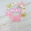 Topper na tort babeczki happy birthday motylki różowy złoty 1szt