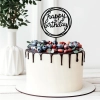 Topper ozdoby na tort napis Happy Birthday okrągły czarny akryl dekoracje urodzinowe