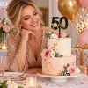 Topper na tort cyfra 50 napis fifty złoty czarny dekoracje urodzinowe rocznica