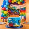Topper na tort napis Happy Birthday brokatowy pojazdy dekoracje urodzinowe