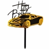 Topper na tort napis Happy Birthday czarny złoty lustrzany auto samochód dekoracje urodzinowe