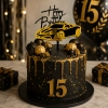 Topper na tort napis Happy Birthday czarny złoty lustrzany auto samochód dekoracje urodzinowe