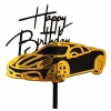 Topper na tort napis Happy Birthday czarny złoty lustrzany auto samochód dekoracje urodzinowe