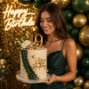 Topper na tort bok tortu Happy Birthday złoty lustrzany ozdoby dekoracje urodzinowe