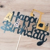 Topper na tort napis Happy Birthday brokatowy maszyny dekoracje urodzinowe