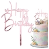 Topper na tort napis Happy Birthday różowy ozdoby dekoracje urodzinowe