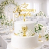 Topper dekoracja na tort Komunia Święta złoty z gołąbkiem napisem ozdoby komunijne 1szt