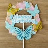 Topper na tort tęczowy napis happy birthday motylki na babeczki kolorowy