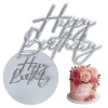 Topper na bok tortu ozdoby na tort napis Happy Birthday srebrny dekoracje urodzinowe 1szt